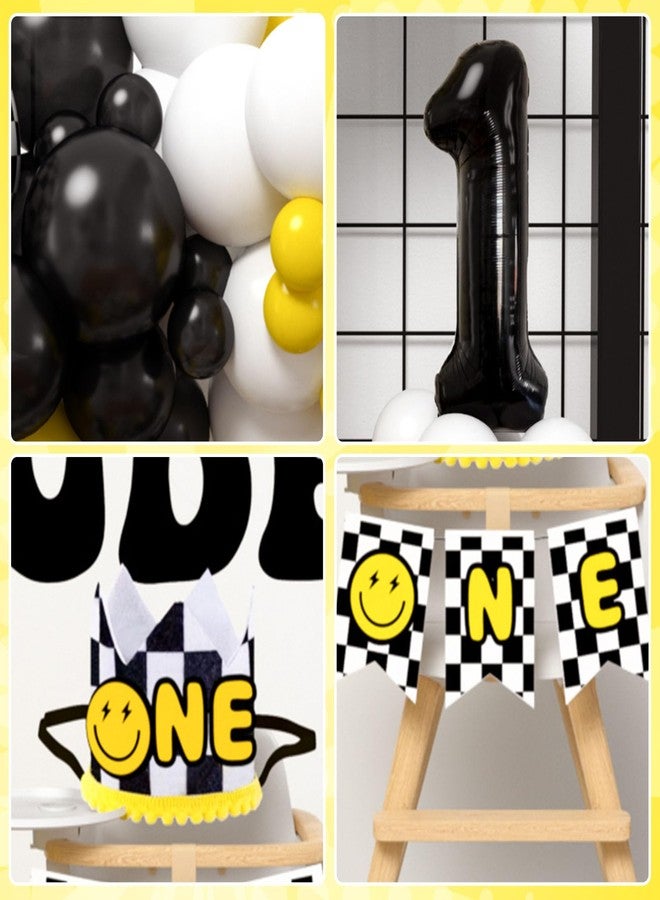 Winrayk One Happy Dude Birthday Decorations, First 1st Birthday Decorations Boy, Balloon Arch Kit/ 1st Crown Hat/ Smile Banner/ Checkered & Number 1 Foil Balloons, Toddler One Year Old Boy Party Decor - Image 4